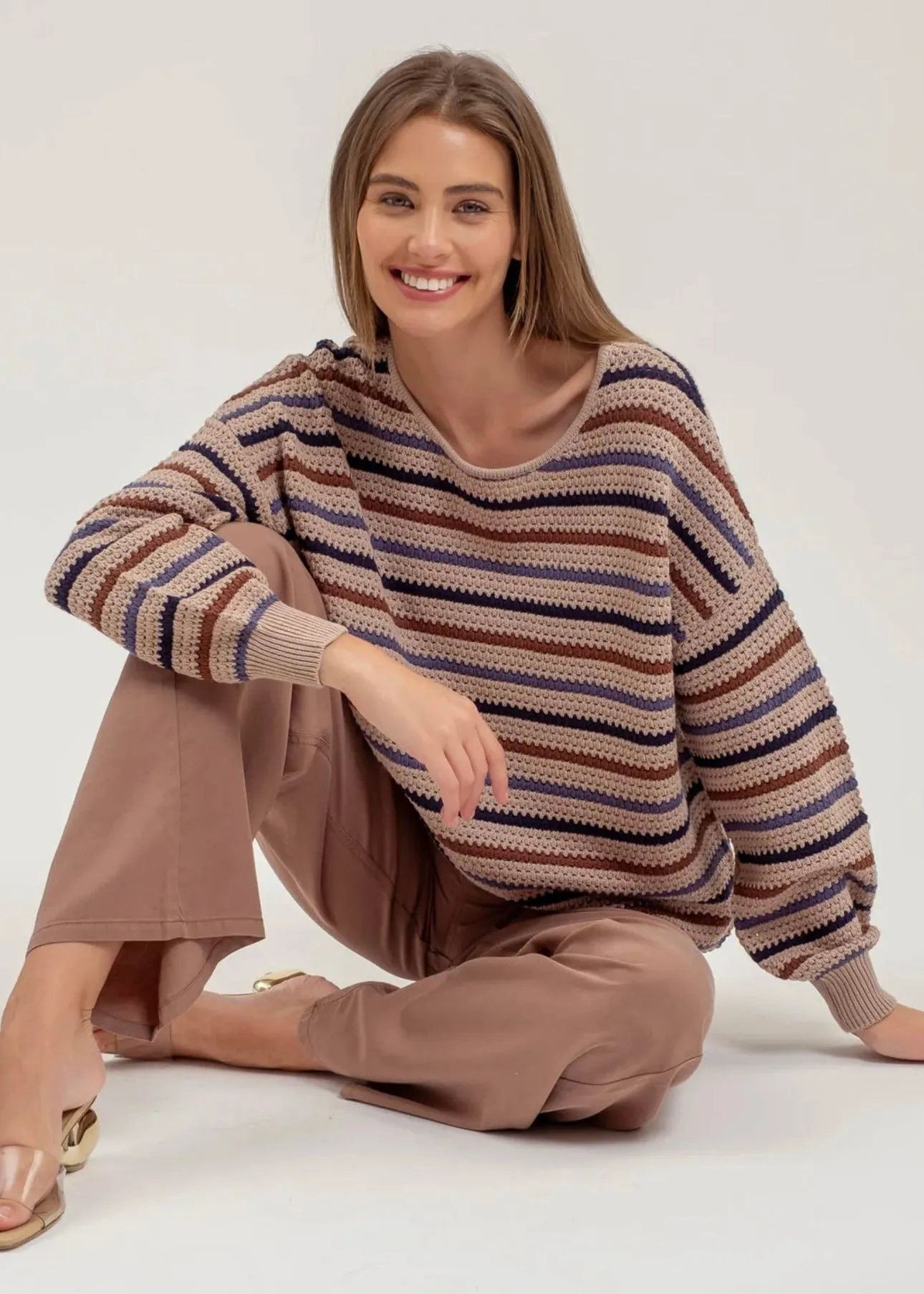 Coffee Striped Knit Pullover