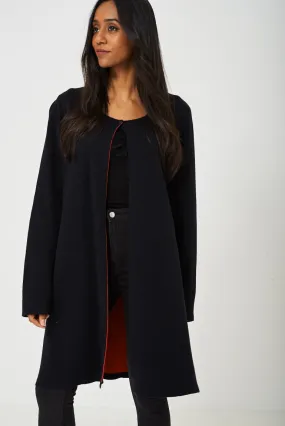 Contrast Long Cardigan in Black