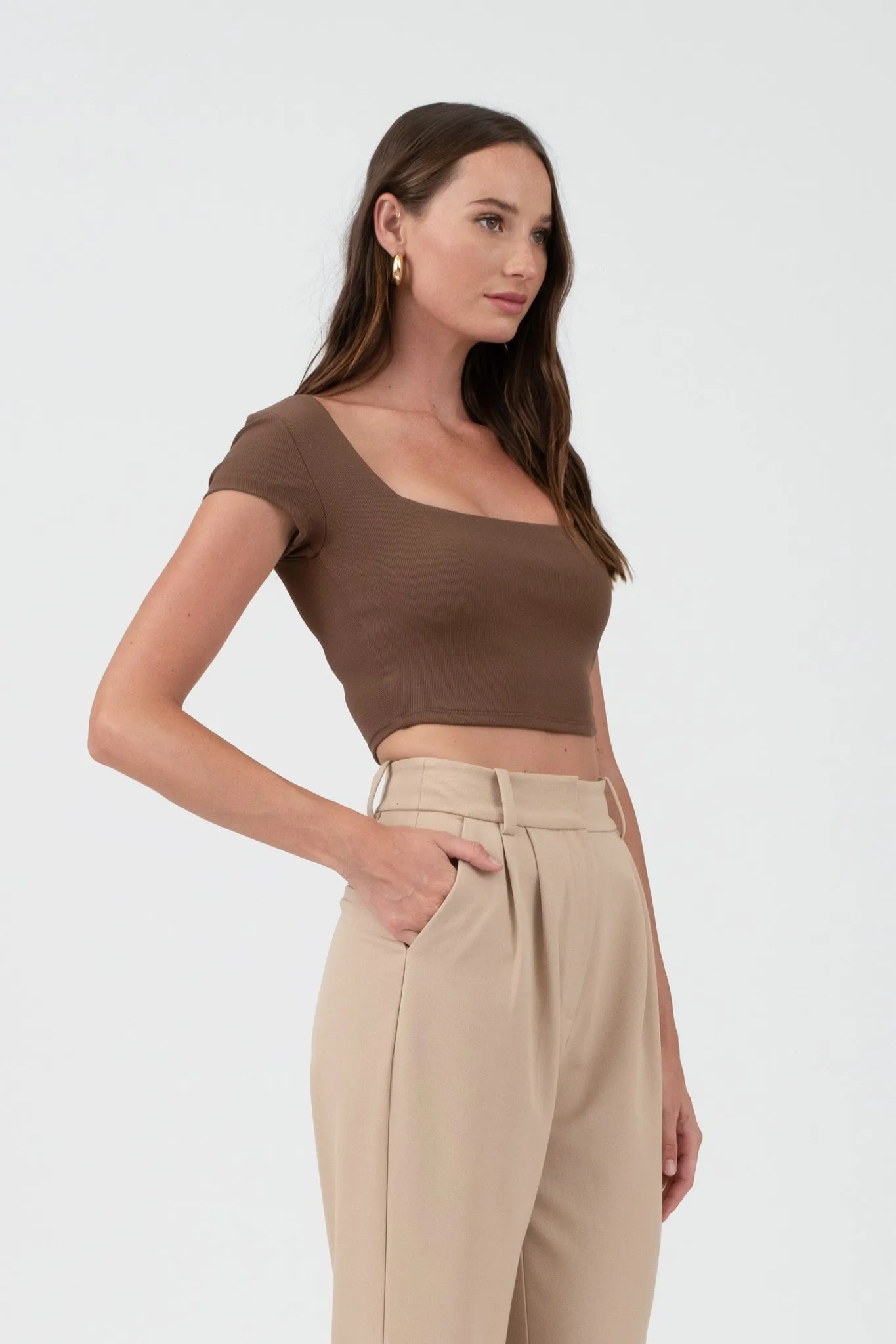 Dani Square Neck Short Sleeve Crop Top