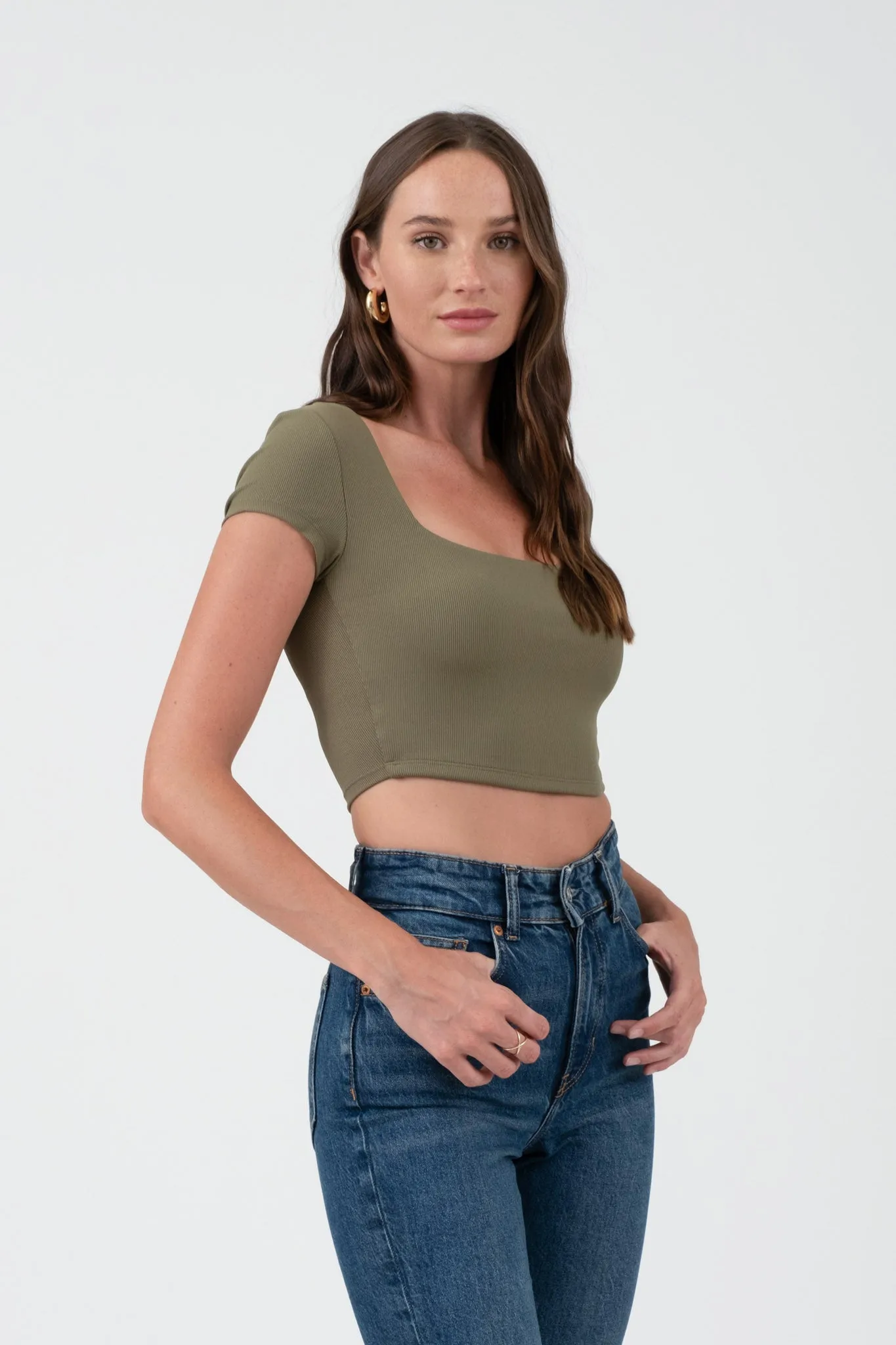 Dani Square Neck Short Sleeve Crop Top