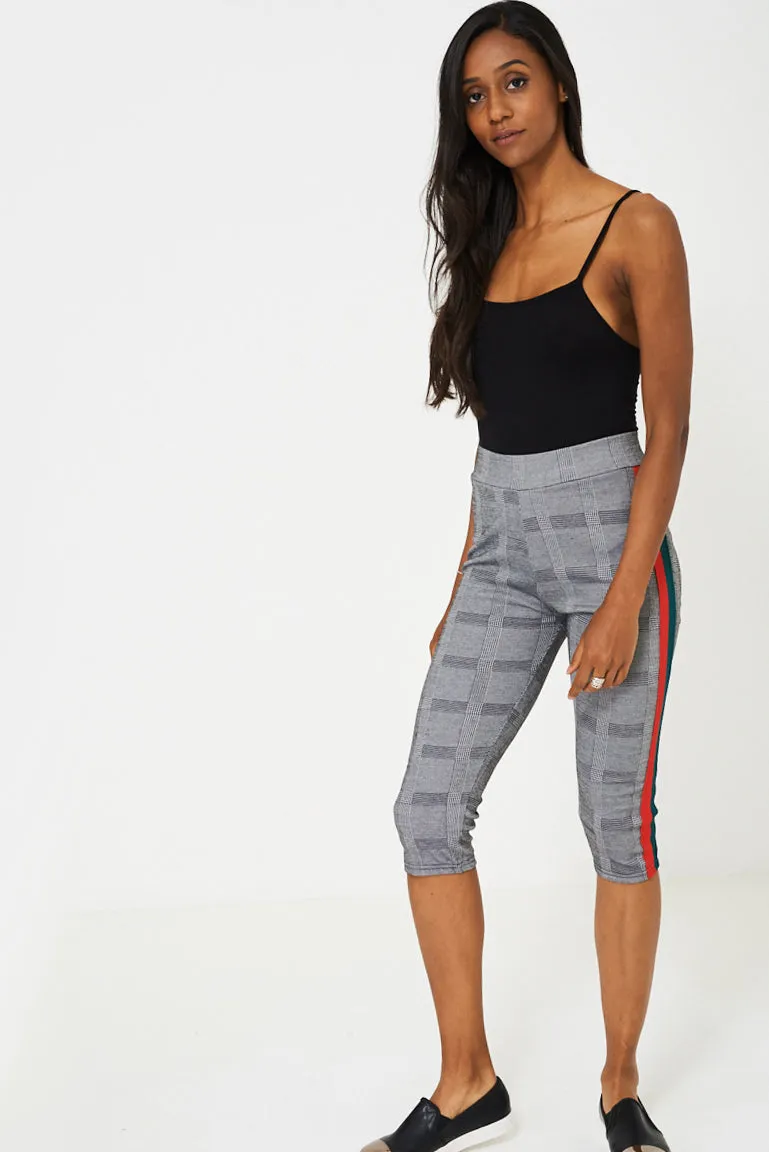 Dog Tooth Check Side Stripe Cropped Legging