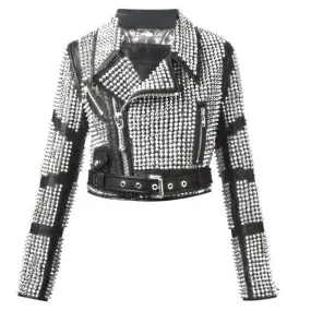 Elegant Women Studded Leather Jacket