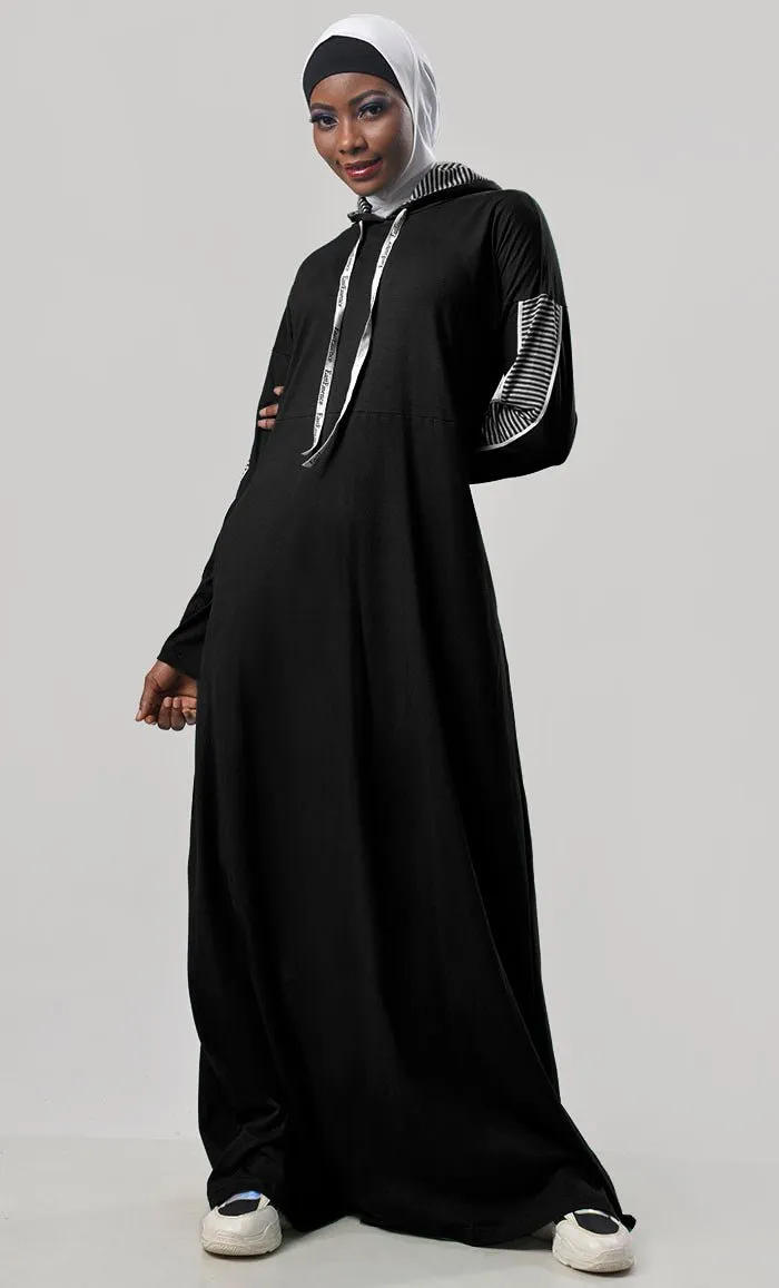 Everyday Black Jersey Sportswear Abaya Dress - Final Sale