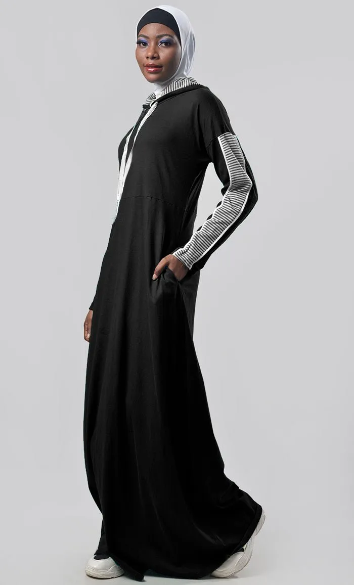 Everyday Black Jersey Sportswear Abaya Dress - Final Sale