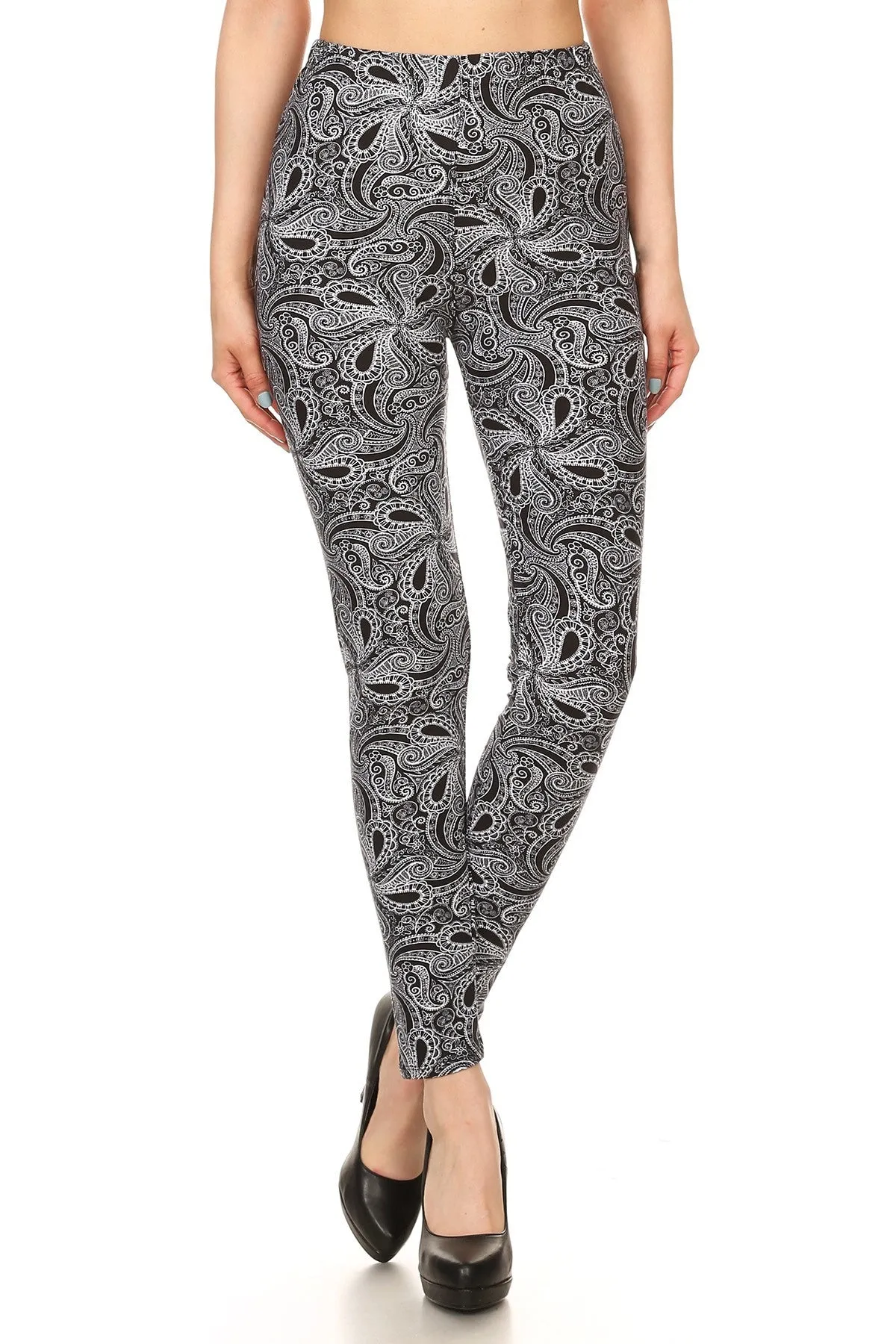 Expert Design Women's Regular Dot & Line Flower Pattern Printed Leggings - Grey Black