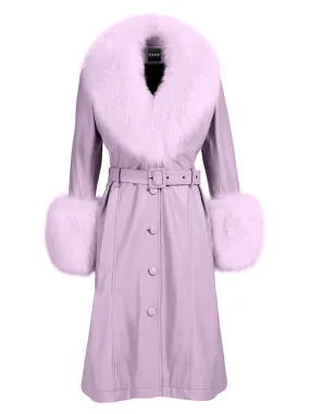 Faux Fur Genuine Leather Coat in Lavender