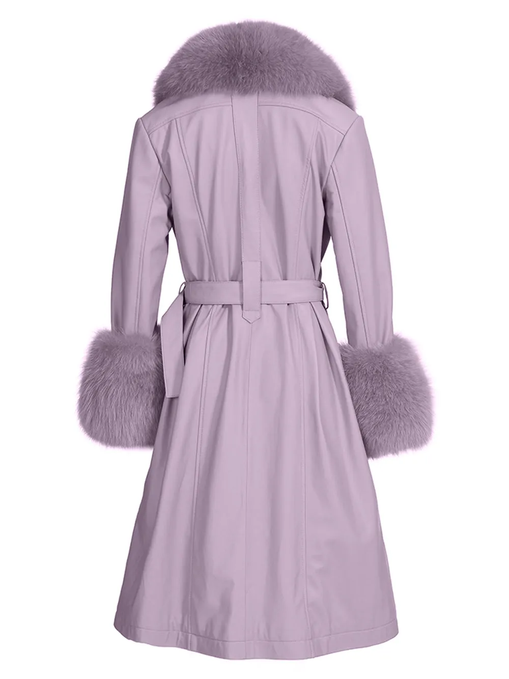 Faux Fur Genuine Leather Coat in Lavender