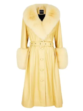 Faux Fur Genuine Leather Coat in Yellow