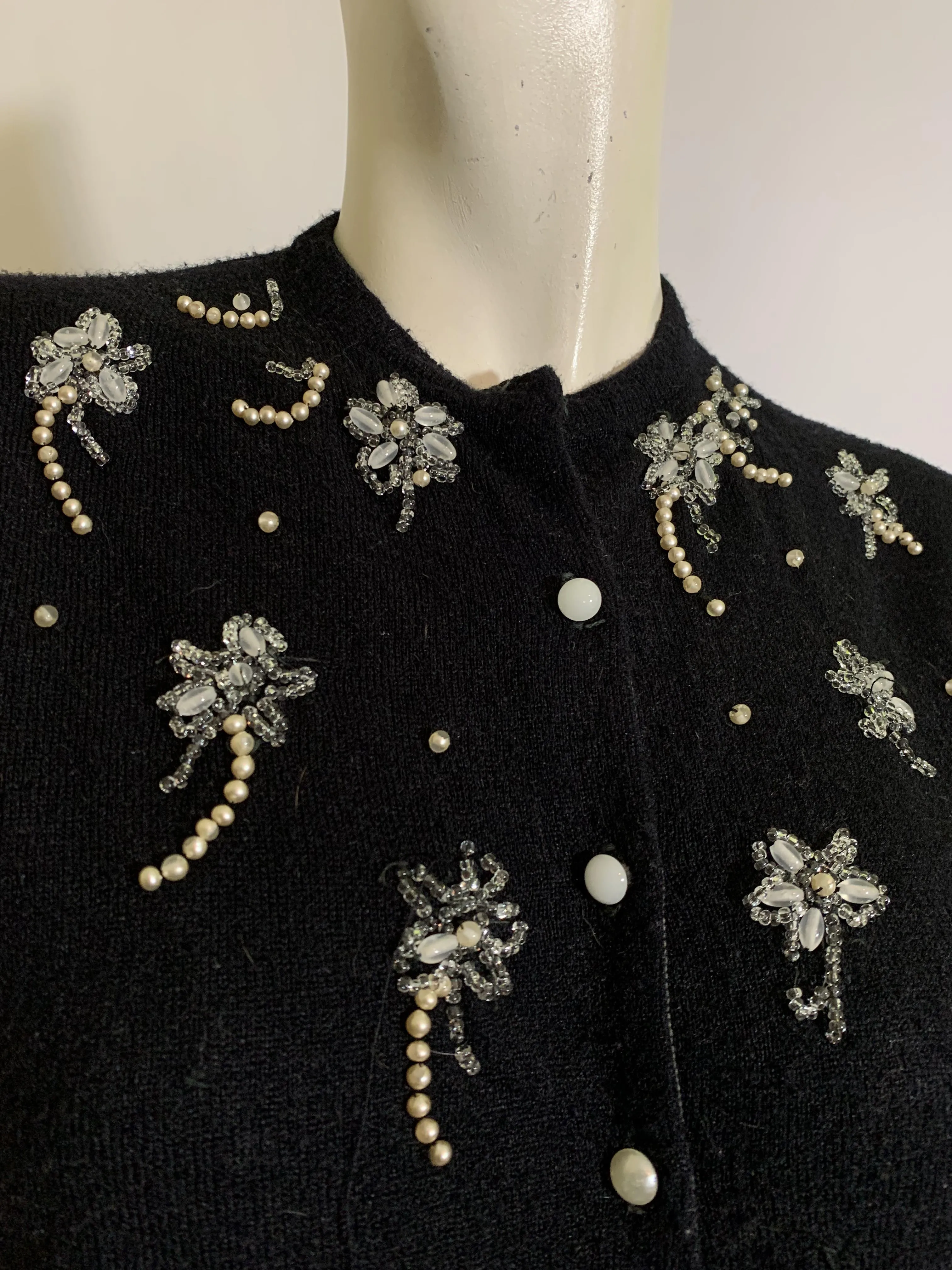 Fireworks Beaded Black Button Down Cardigan Sweater circa 1950s