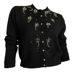 Fireworks Beaded Black Button Down Cardigan Sweater circa 1950s