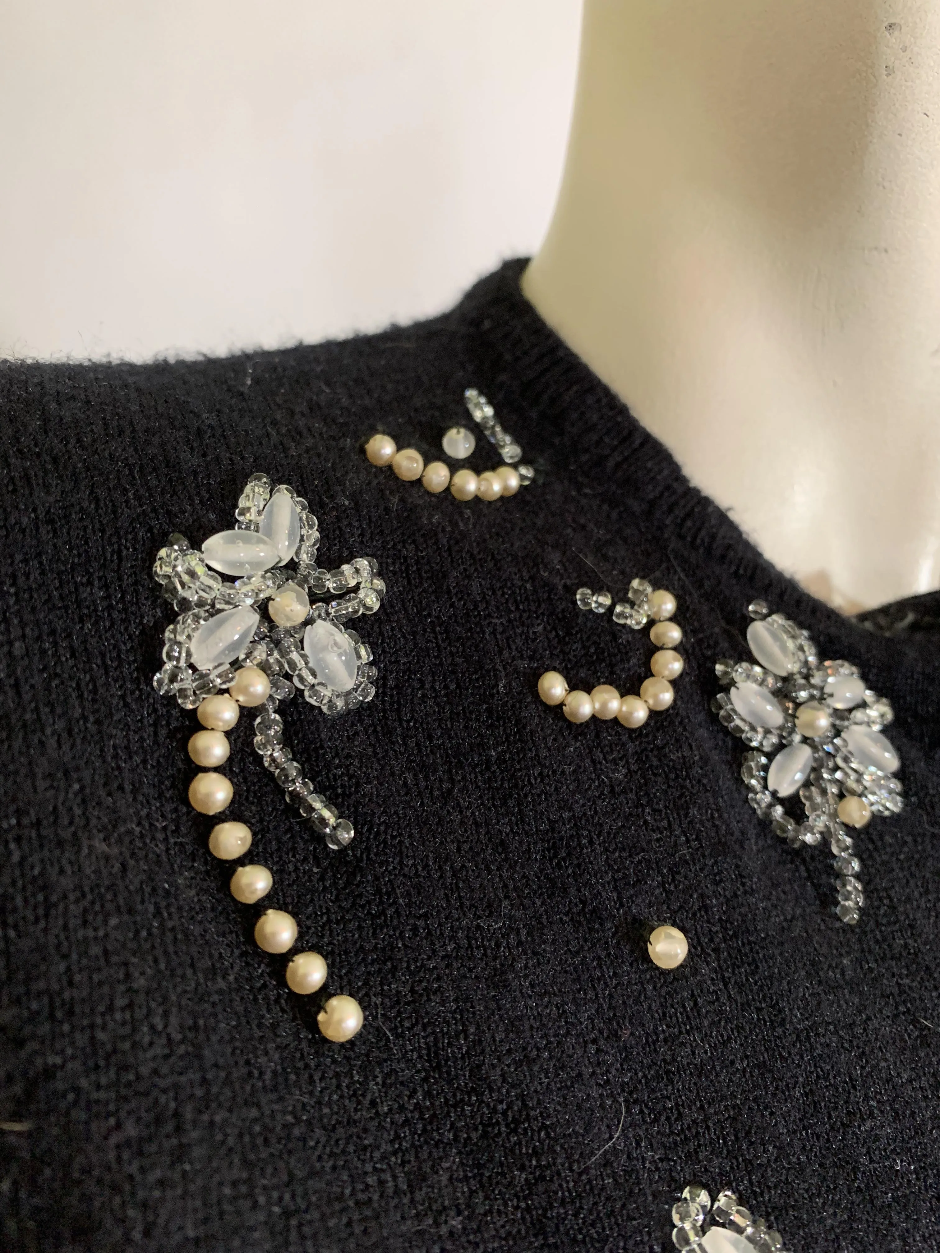 Fireworks Beaded Black Button Down Cardigan Sweater circa 1950s