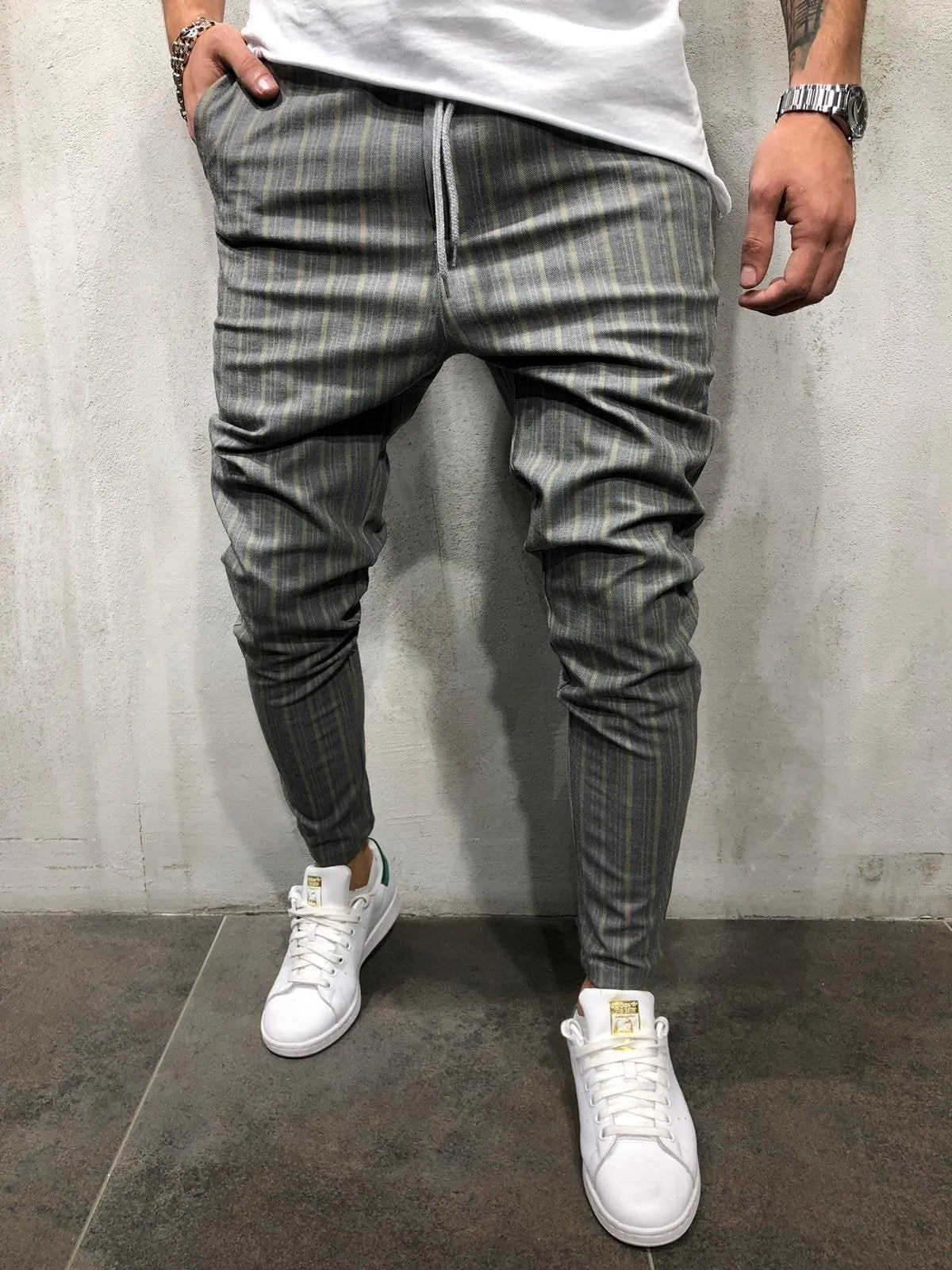 Gray Yellow Striped Casual Jogger Pant A213 Streetwear Casual Jogger Pants