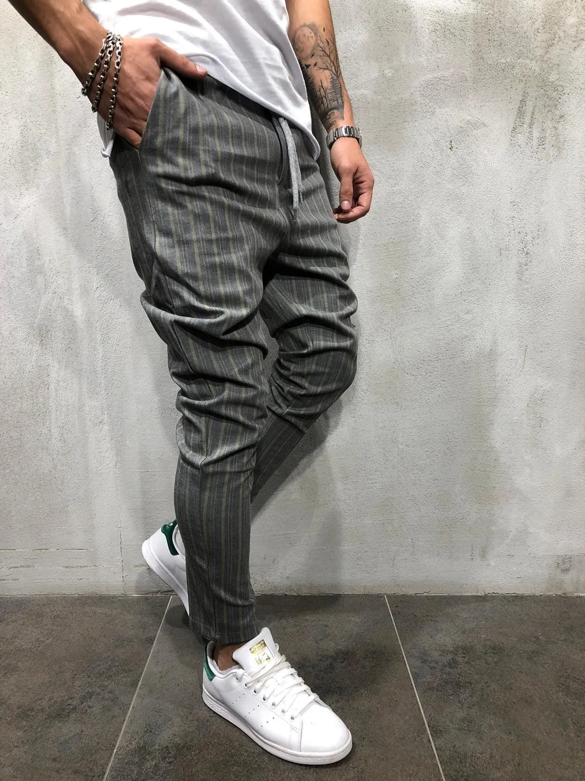 Gray Yellow Striped Casual Jogger Pant A213 Streetwear Casual Jogger Pants