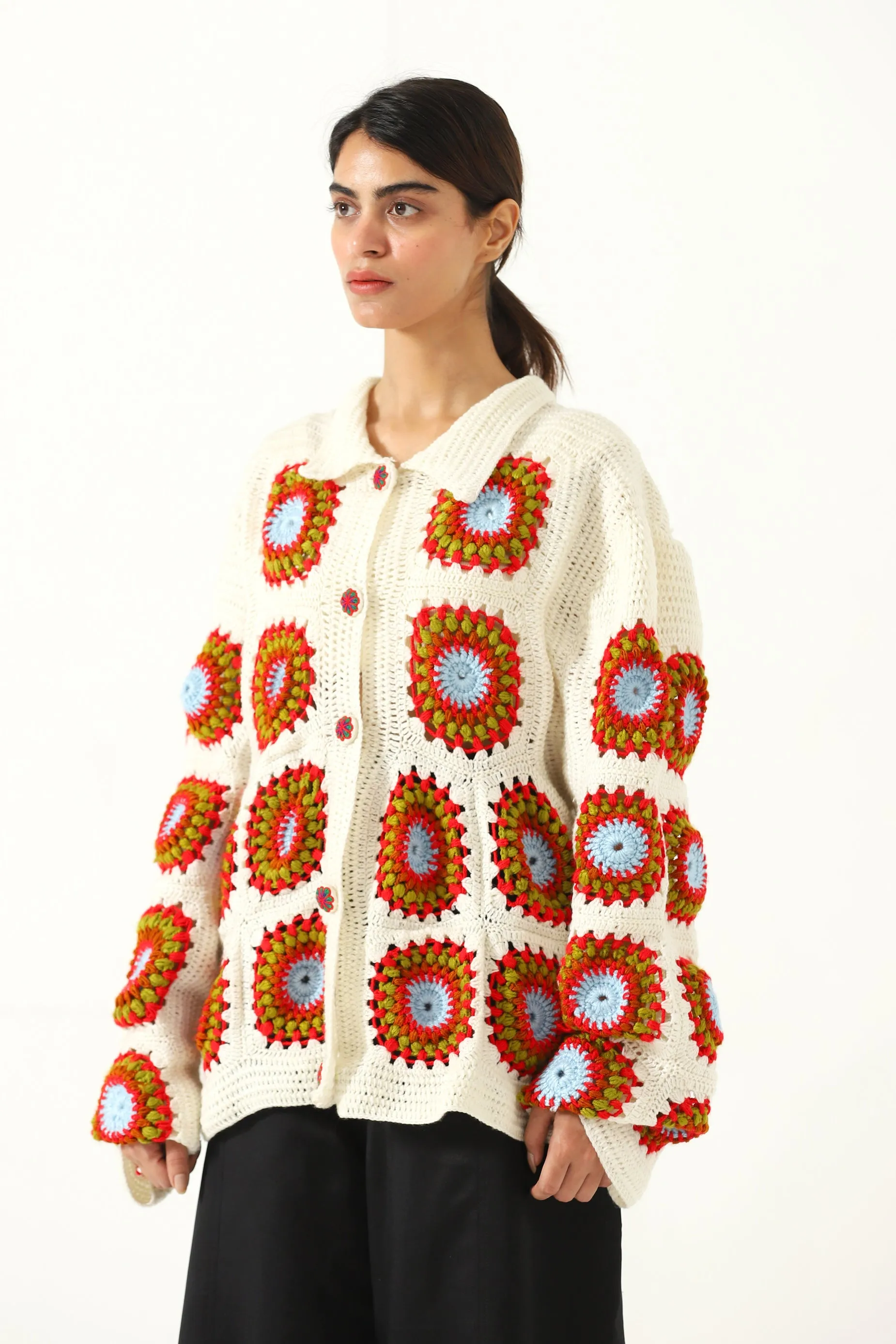 HAND KNIT CROCHET SWEATER