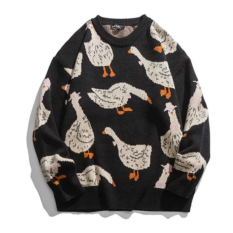 Japanese-style Knit Sweater Duck Goose Print