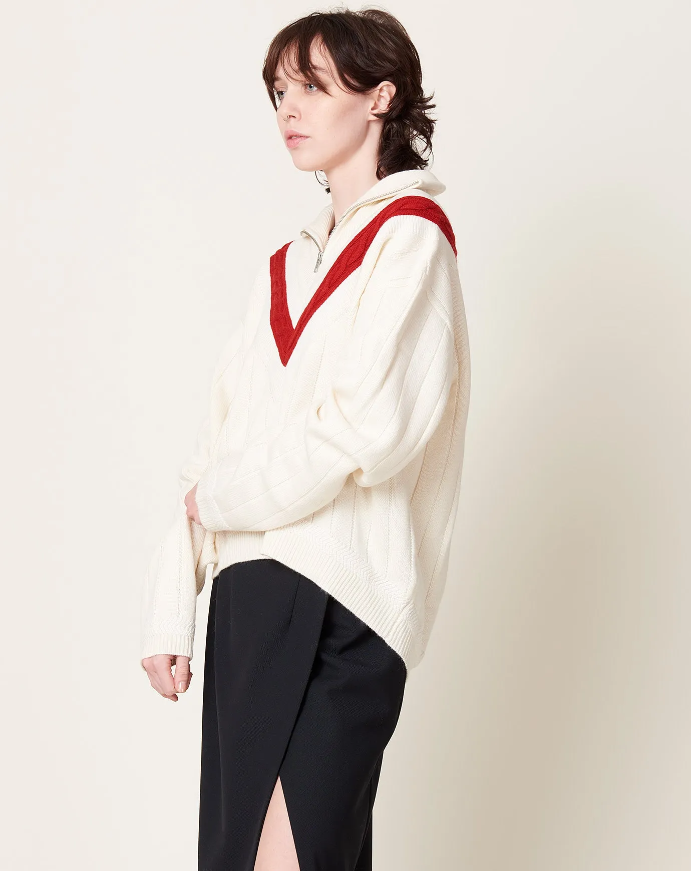 Josie Layered Sweater in Ivory & Red