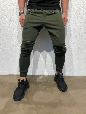 Khaki Knee Side Pocket Zipper Jogger Pant B170 Streetwear Jogger Pants