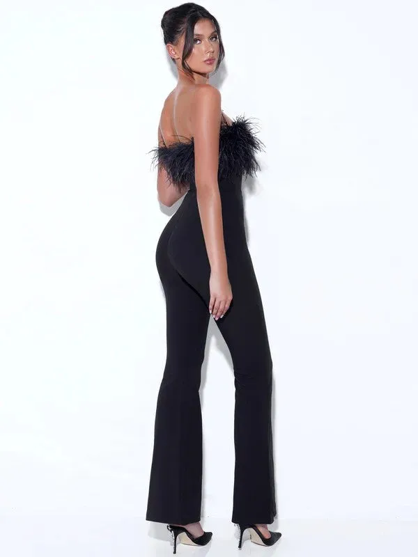 KYLAN BLACK FEATHER JUMPSUIT