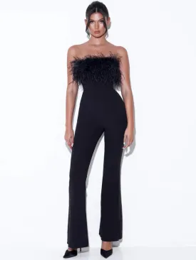 KYLAN BLACK FEATHER JUMPSUIT