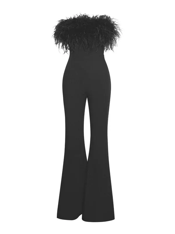 KYLAN BLACK FEATHER JUMPSUIT