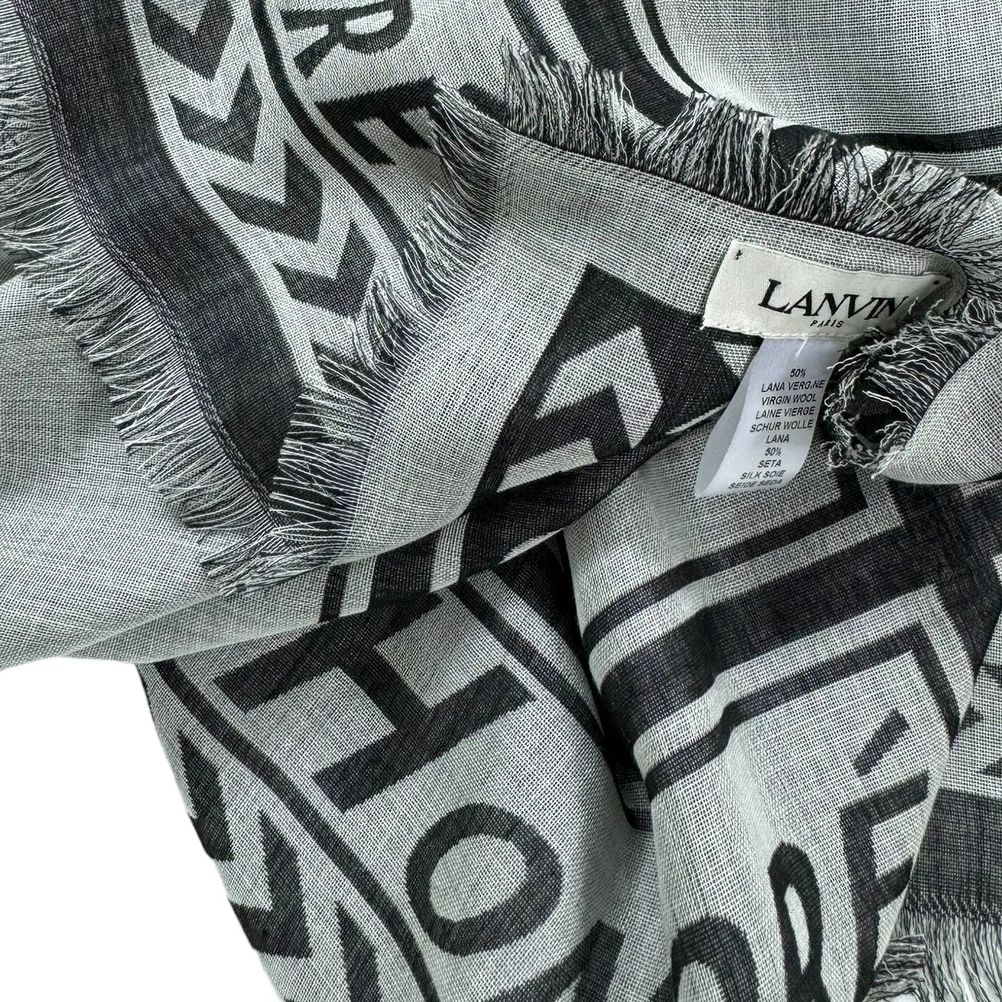 Lanvin Scarf Gray Signature Design - Extra Large 55 Inch Square Wool Silk Wrap