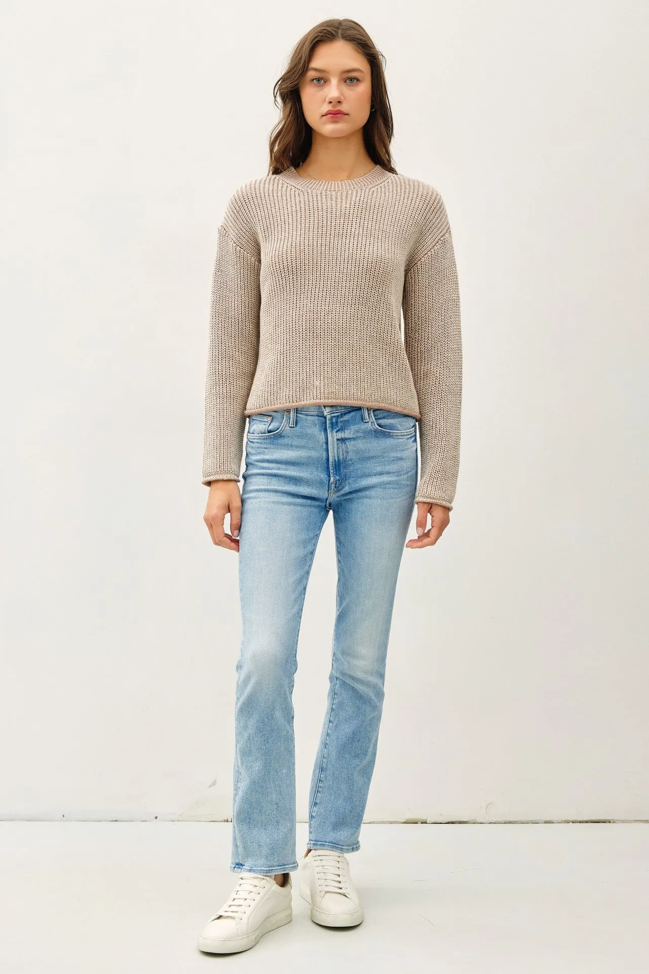 Lila Chunky Knit Acid Wash Sweater With Raw Seam