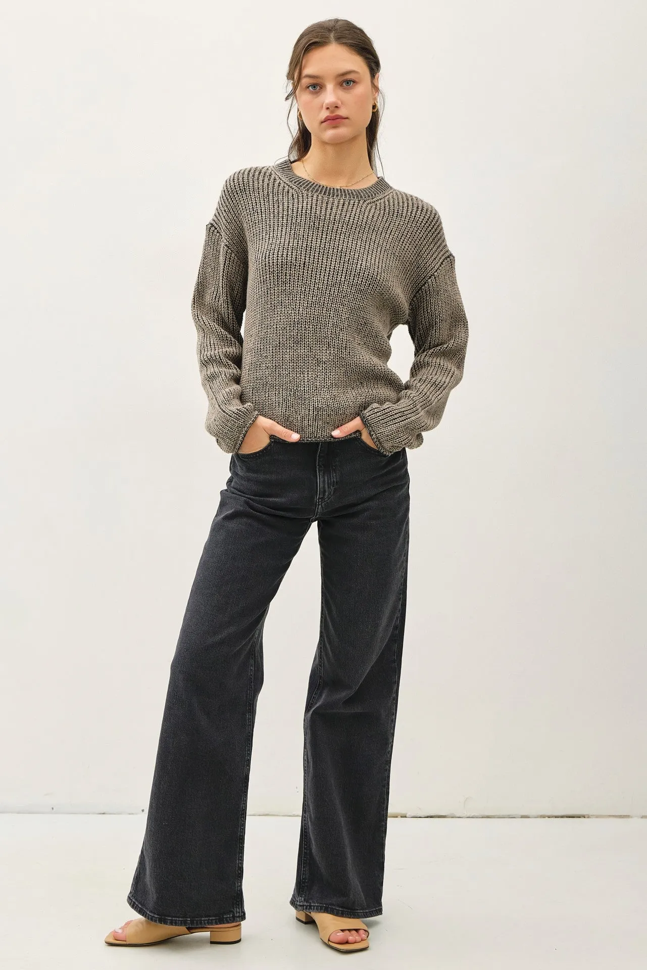 Lila Chunky Knit Acid Wash Sweater With Raw Seam