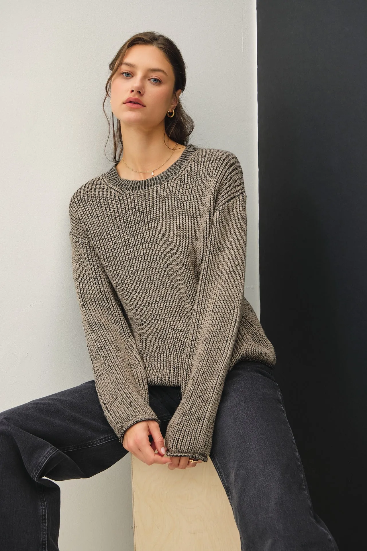 Lila Chunky Knit Acid Wash Sweater With Raw Seam