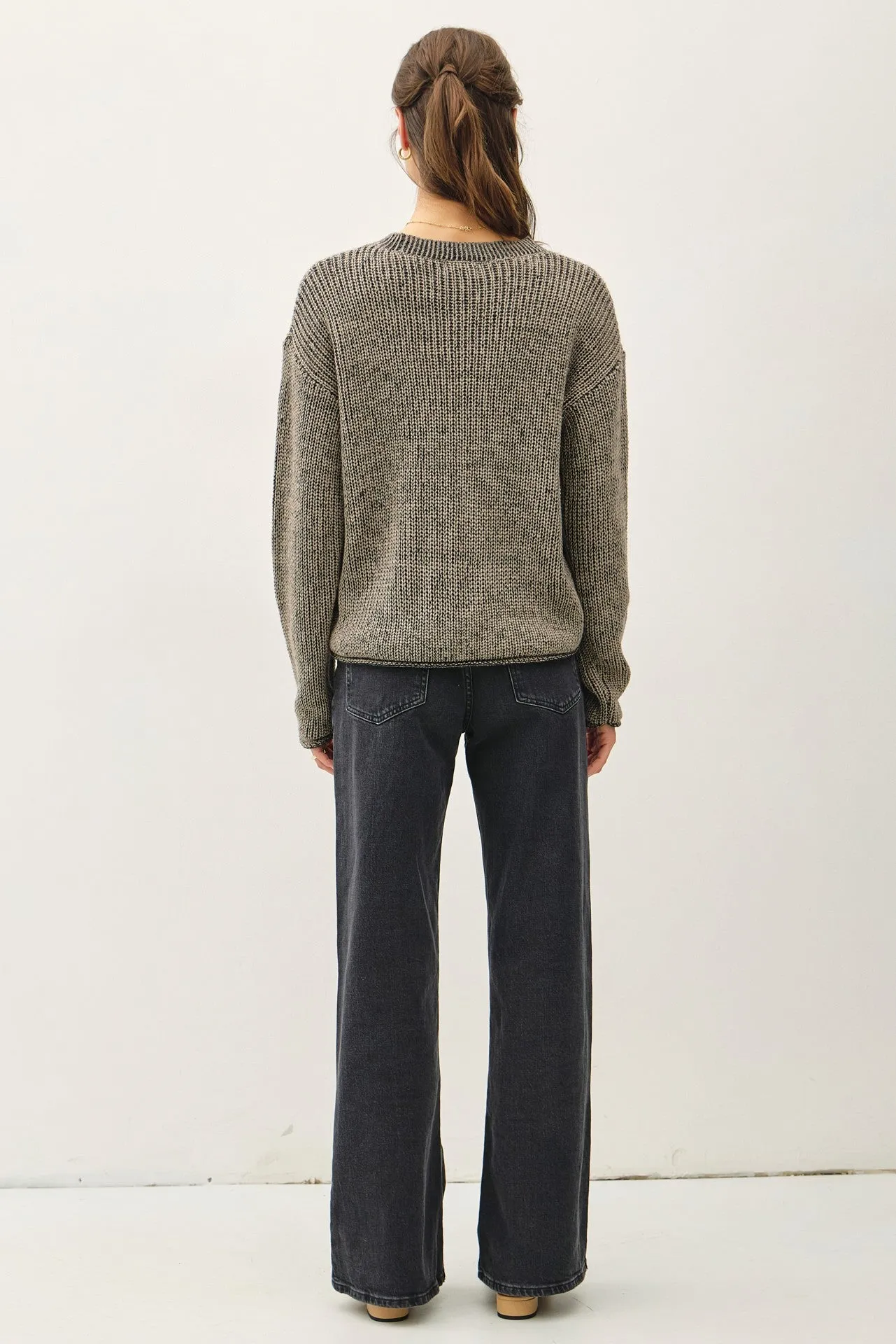 Lila Chunky Knit Acid Wash Sweater With Raw Seam