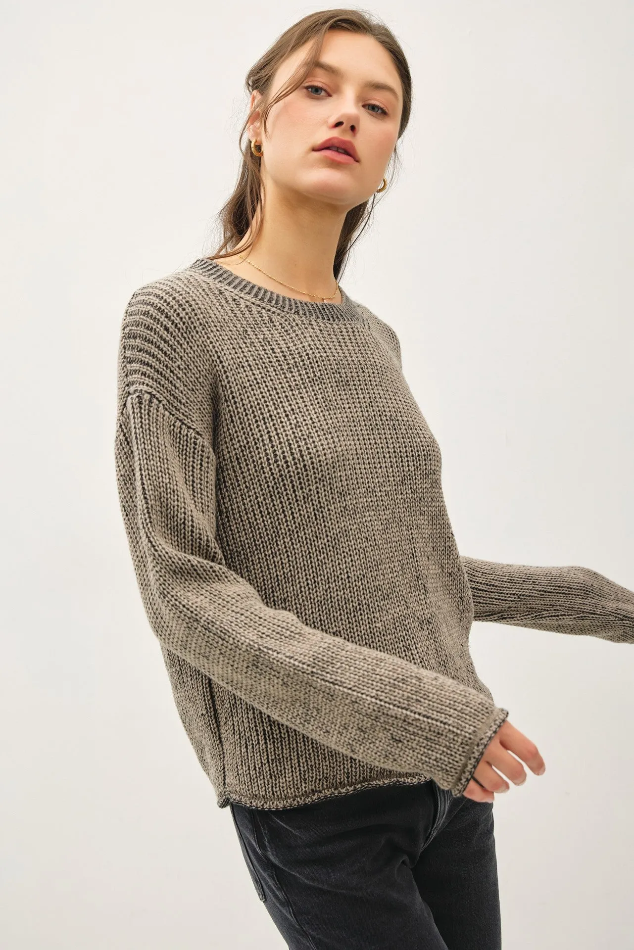 Lila Chunky Knit Acid Wash Sweater With Raw Seam