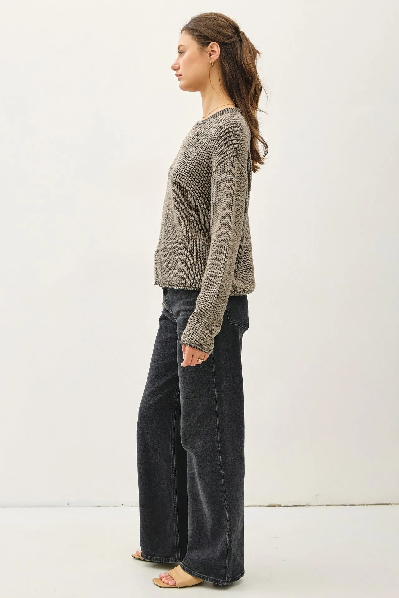 Lila Chunky Knit Acid Wash Sweater With Raw Seam