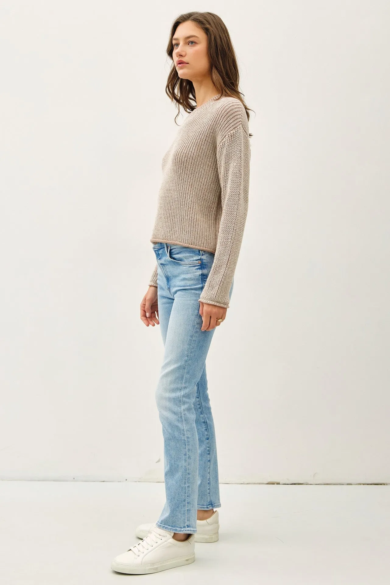 Lila Chunky Knit Acid Wash Sweater With Raw Seam