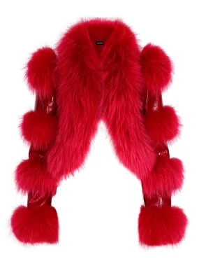 LITALY Fur Trim Leather Jacket in Red