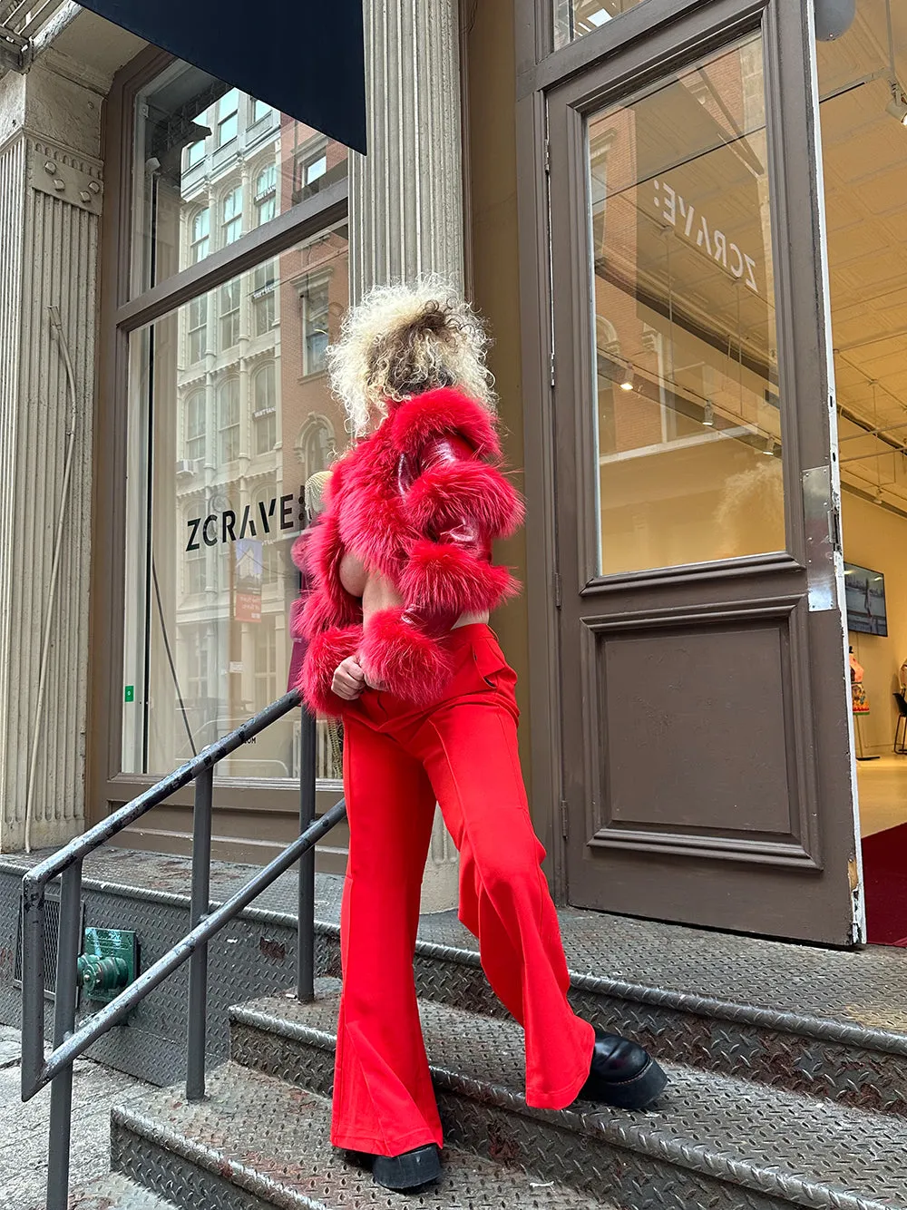 LITALY Fur Trim Leather Jacket in Red