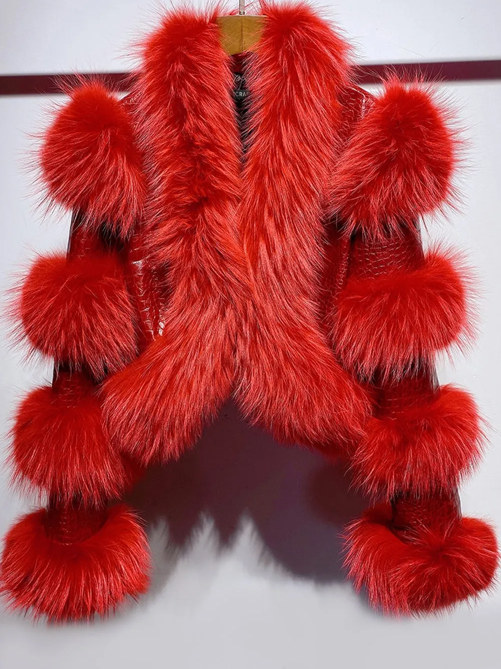 LITALY Fur Trim Leather Jacket in Red