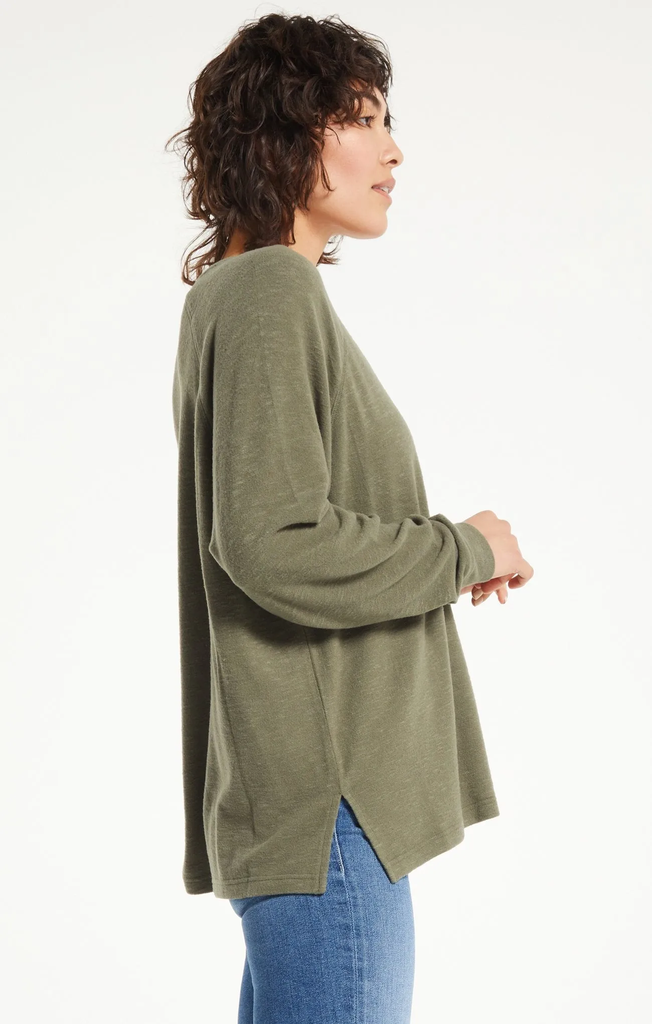 Lyndell Brushed Slub Knit Sweater Top | Charcoal, Sandstone, Dusty Olive