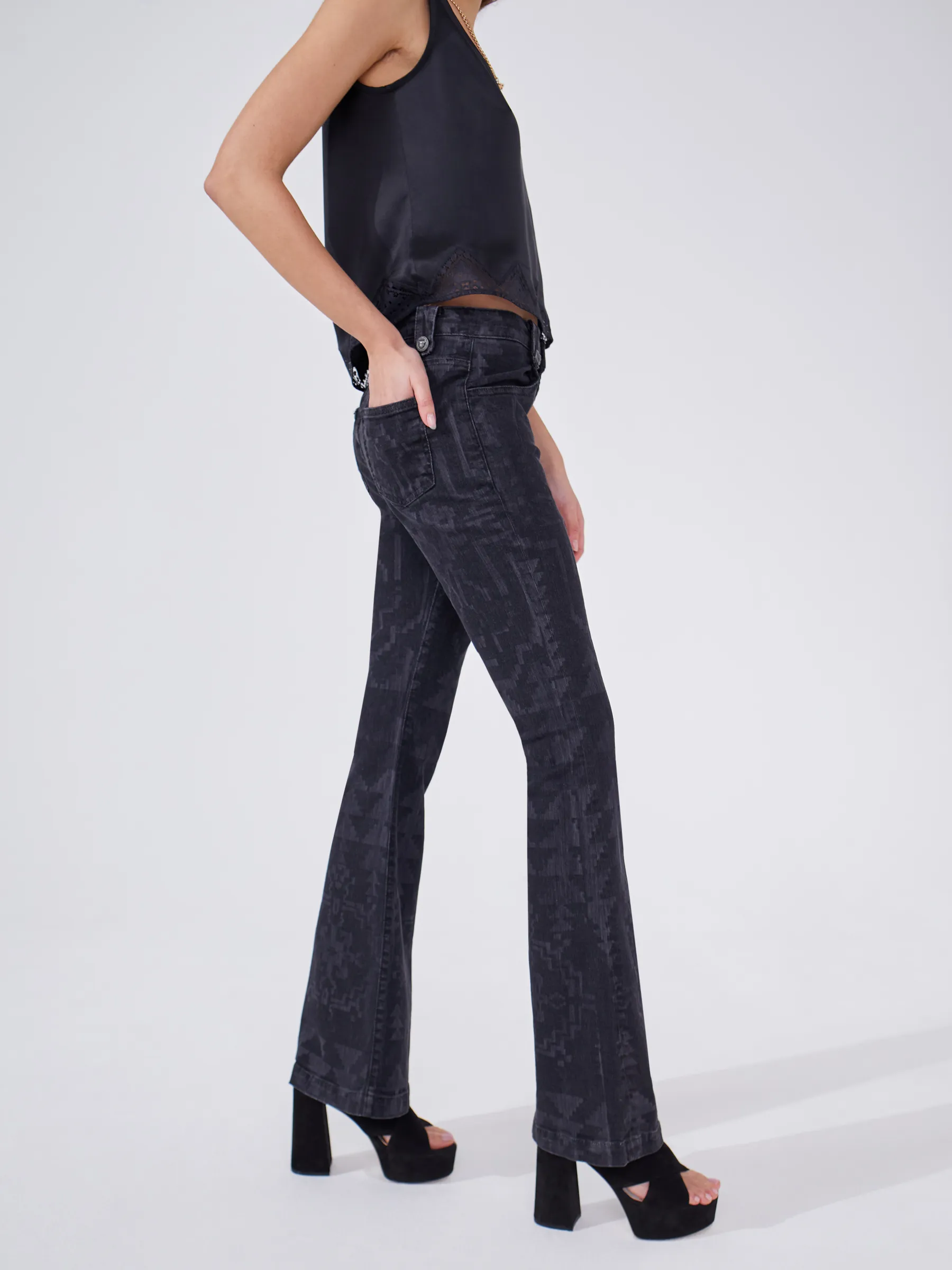 Marley Laser Printed Flare Jeans Black