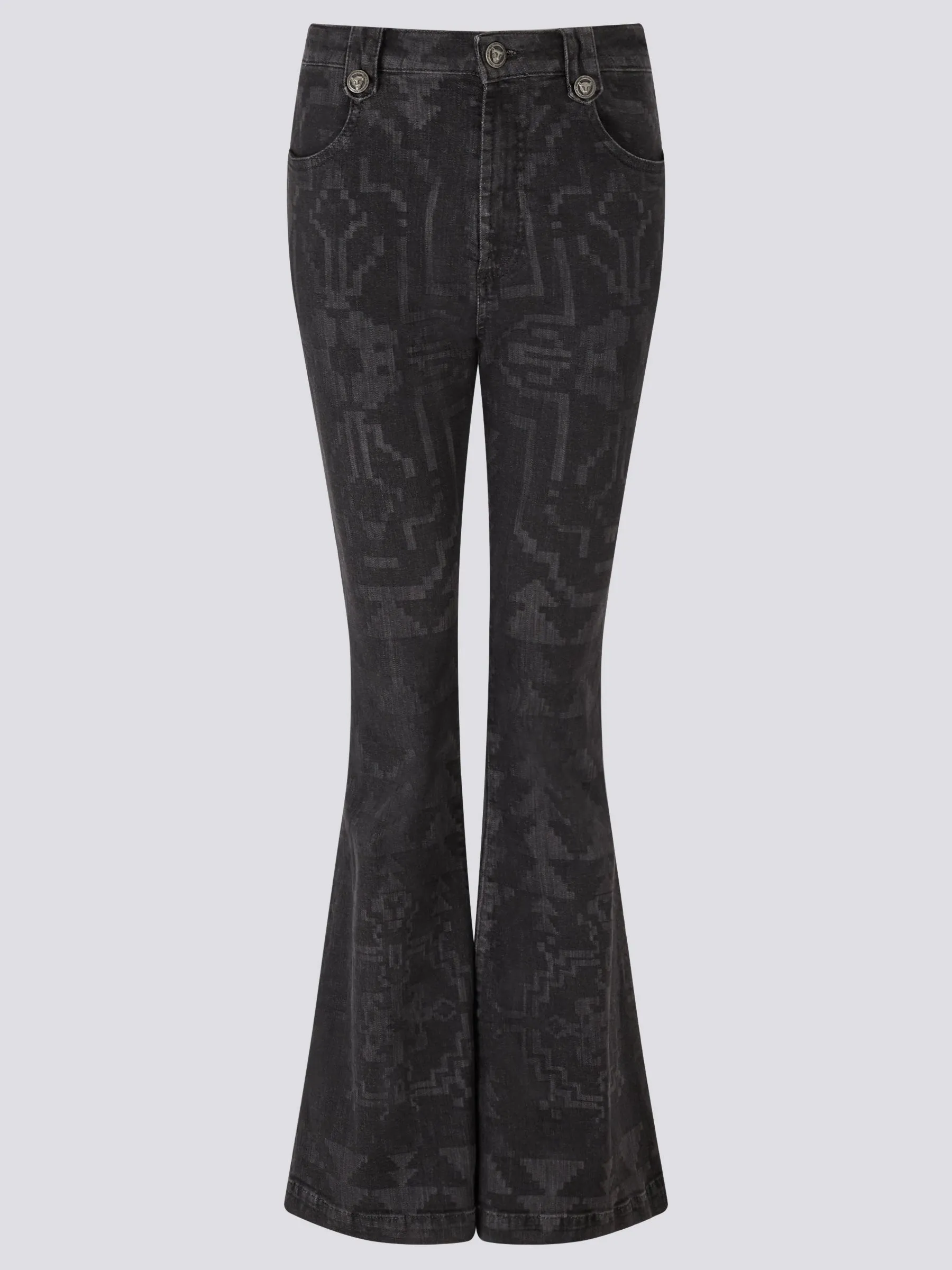 Marley Laser Printed Flare Jeans Black