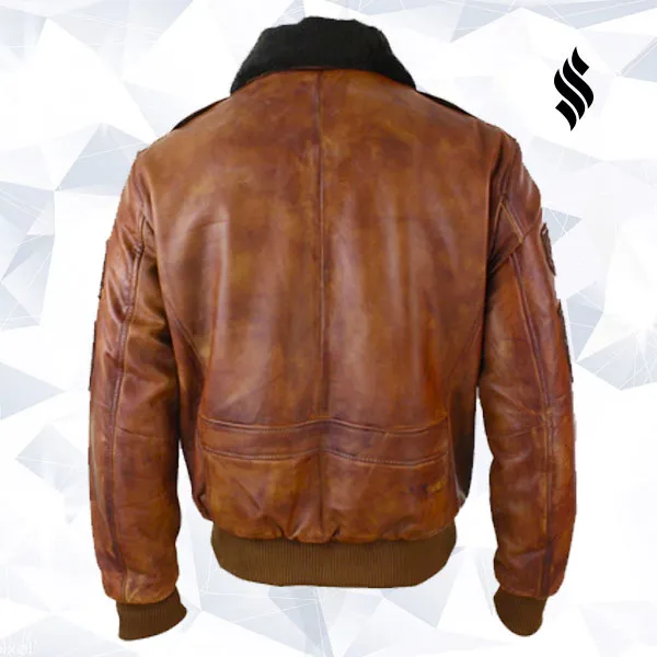 Men Aviator Flying Pilot Bomber Leather Jacket With Removeable Collar