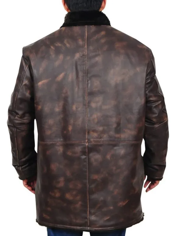 Men Distressed Brown Fur Collar Jacket