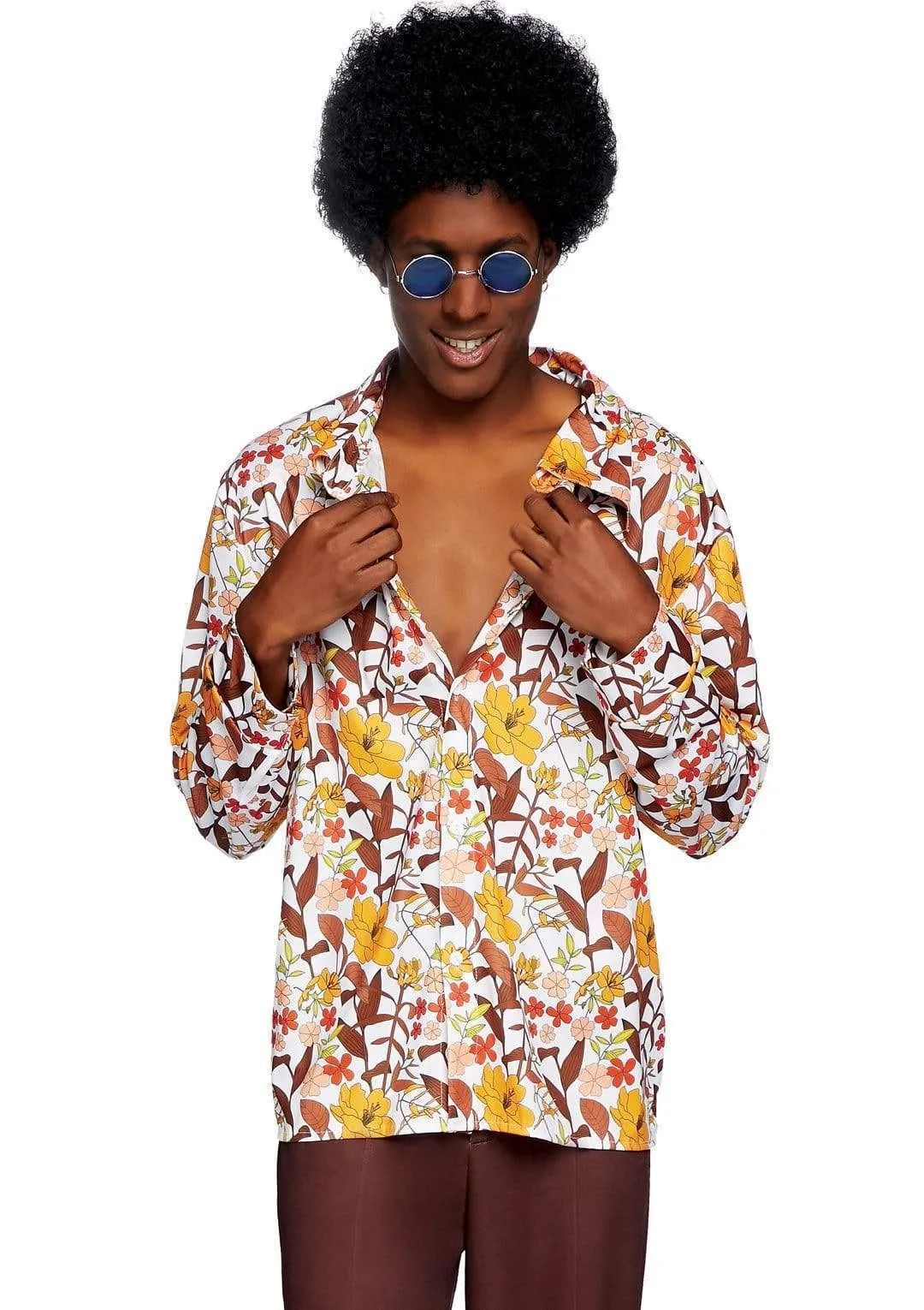 Men's 1970s Floral Disco Costume Shirt