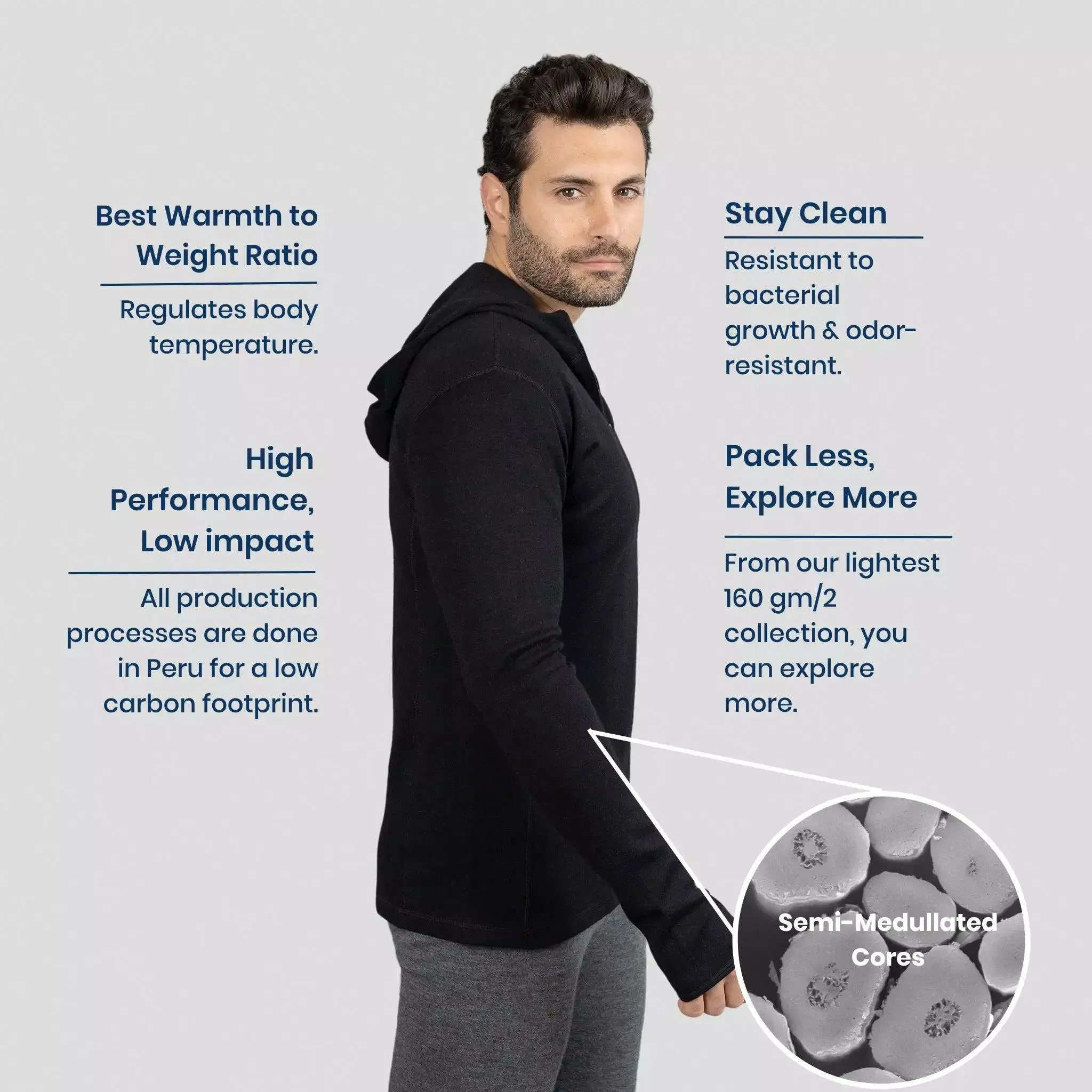 Men's Alpaca Wool Hoodie: 300 Lightweight Half-Zip