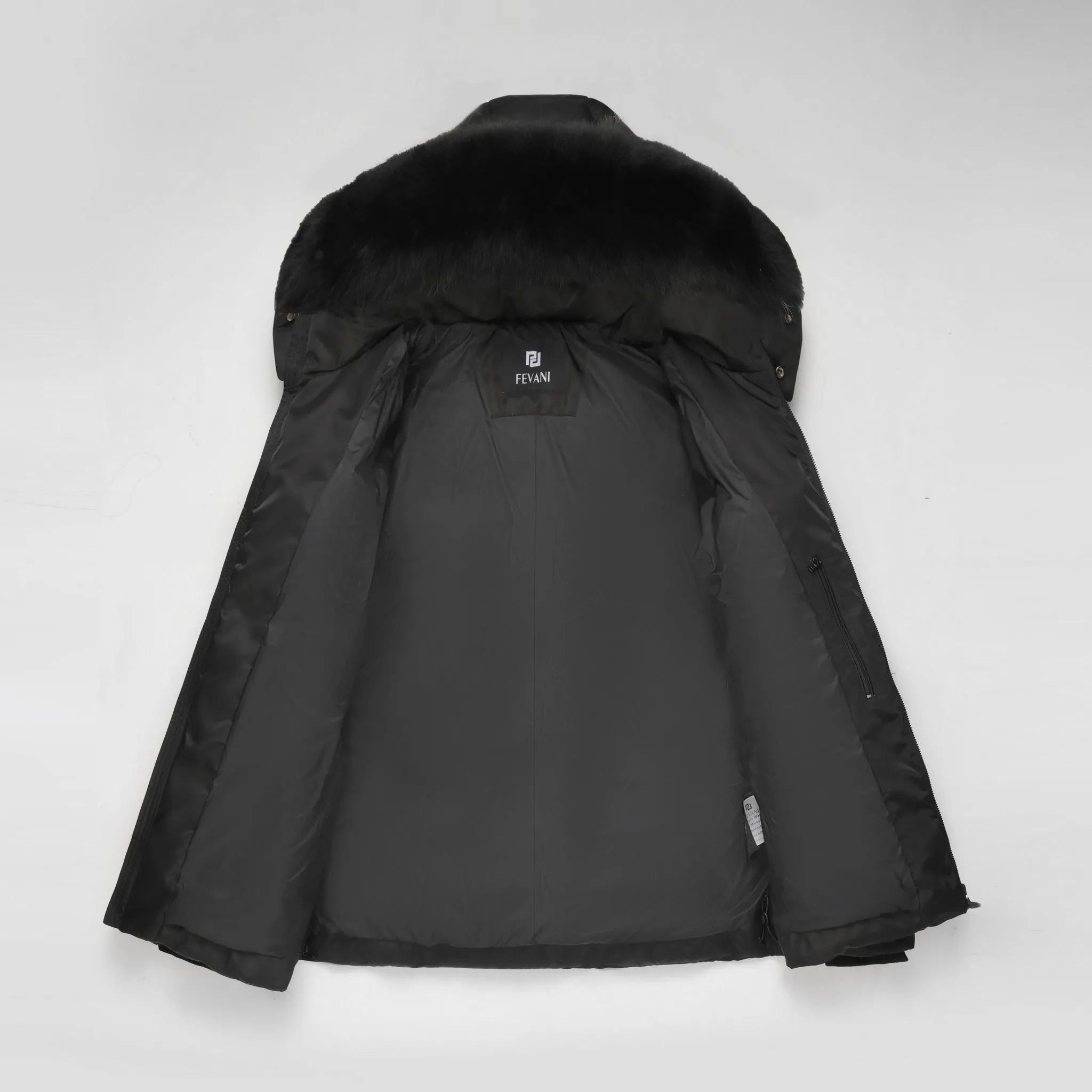 Men's Arctic Emperor Winter Coat in Black - (Black Fox Trim)