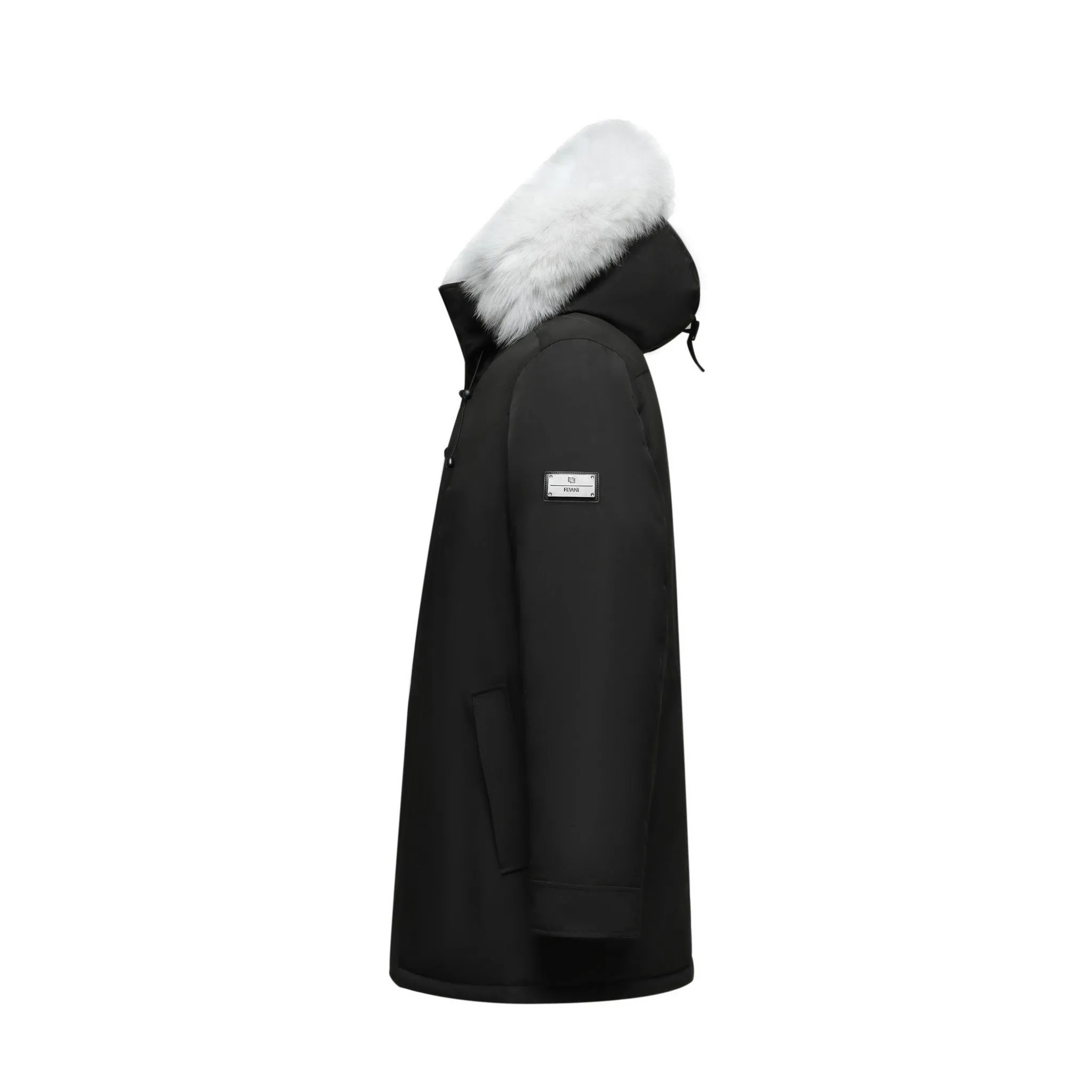 Men's Arctic Grade Down Parka Jacket in Black (White Fox Hood Trim)