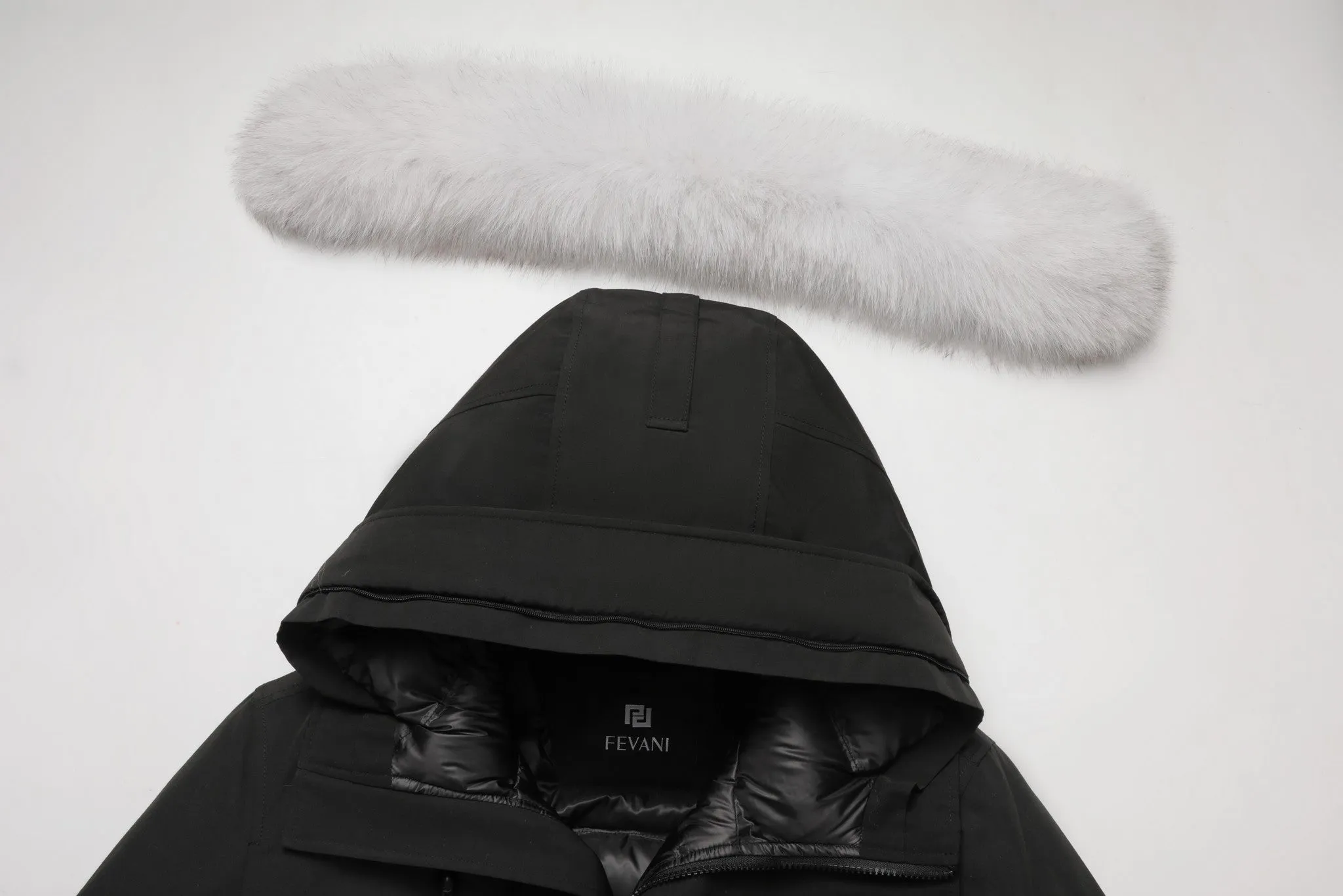 Men's Arctic Grade Down Parka Jacket in Black (White Fox Hood Trim)