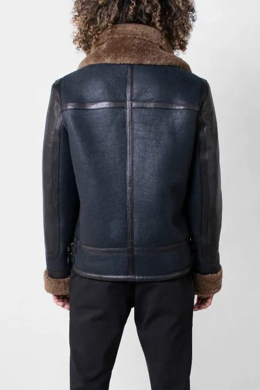 Men's Blue Sheepskin Shearling Leather Jacket