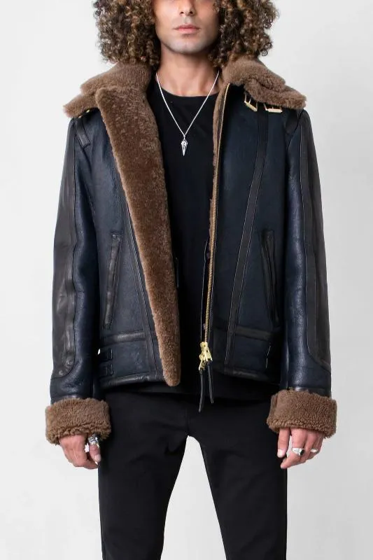 Men's Blue Sheepskin Shearling Leather Jacket