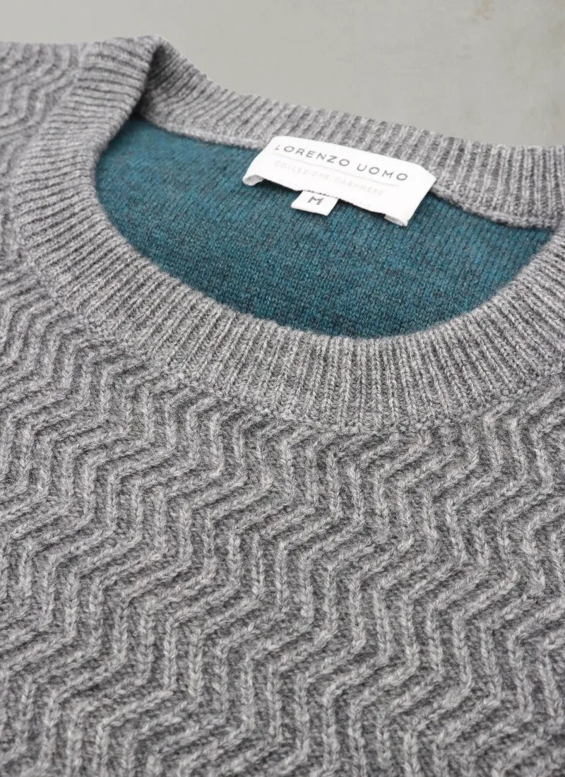 Men's Dolomite Cashmere Herringbone Sweater in Tonal Grey