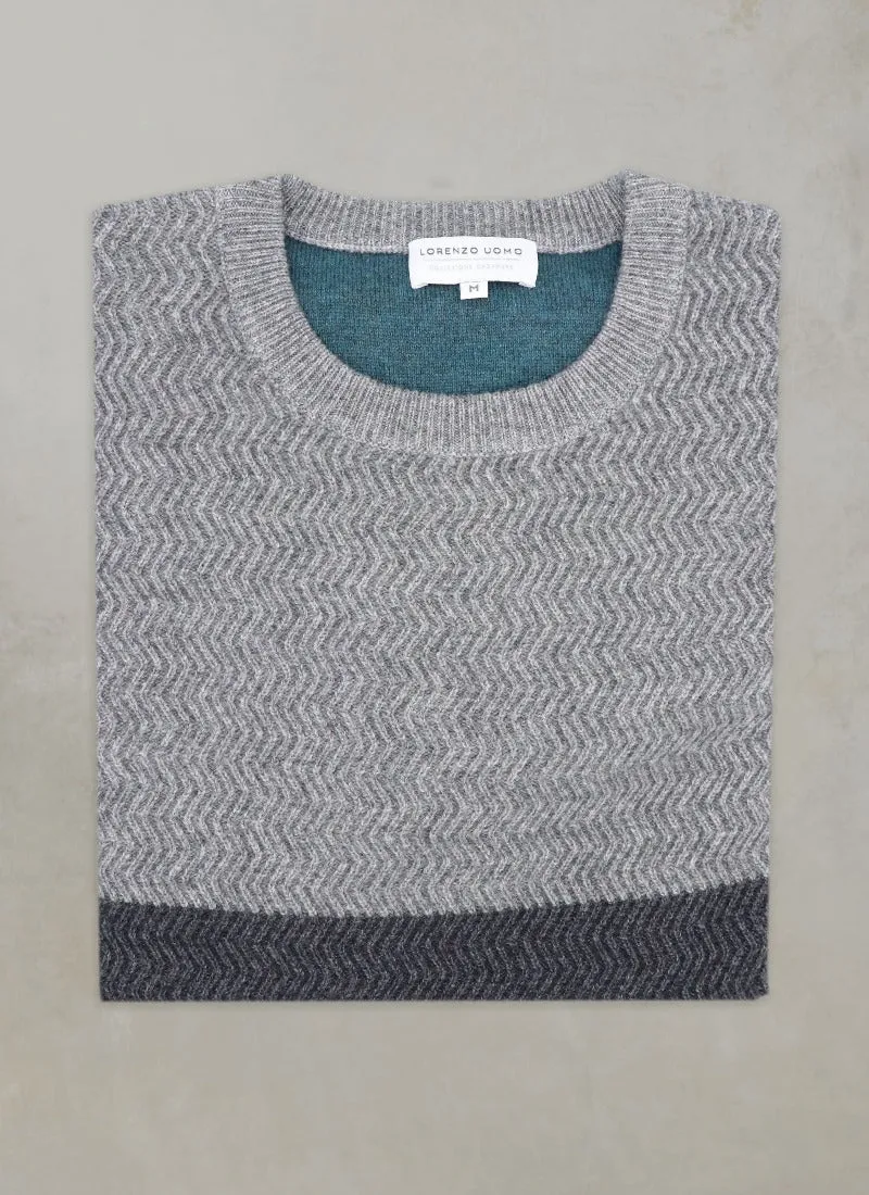 Men's Dolomite Cashmere Herringbone Sweater in Tonal Grey