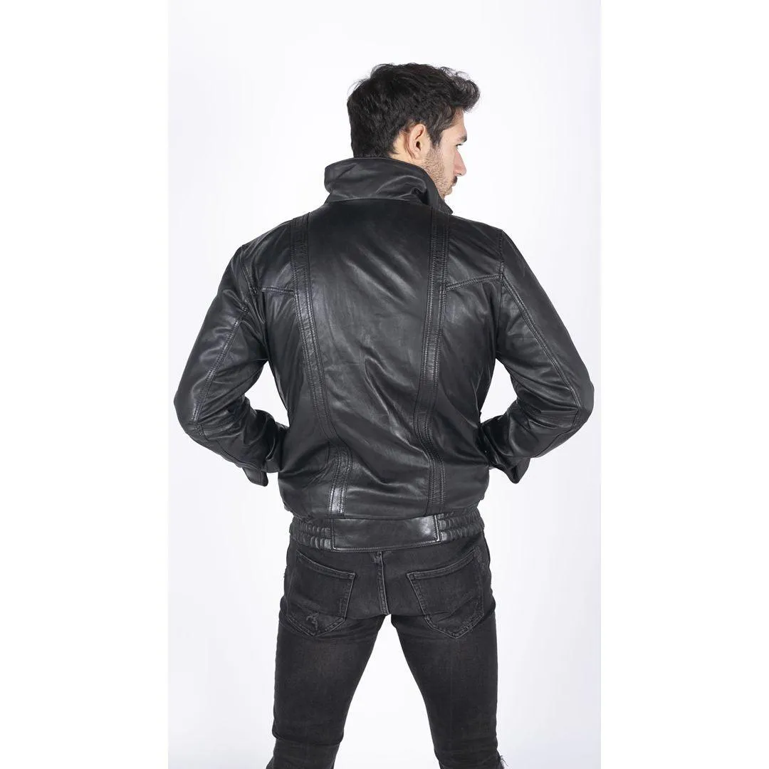 Mens Genuine Leather Bomber Jacket Leather Classic Vintage Style Casual Regular Fit